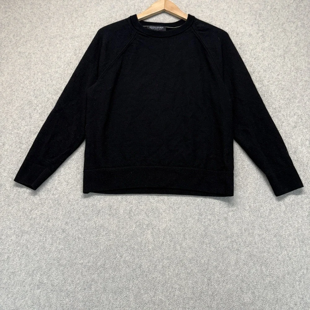 Banana Republic Mens Merino Wool Sweater Black Crew Neck Pullover Italian Yarn L